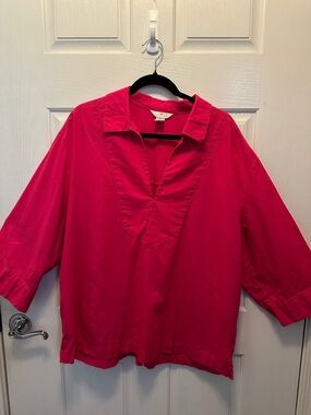 H&M Fuchsia Oversized Boxy Tunic Wide Sleeve Linen Cotton Blend XL